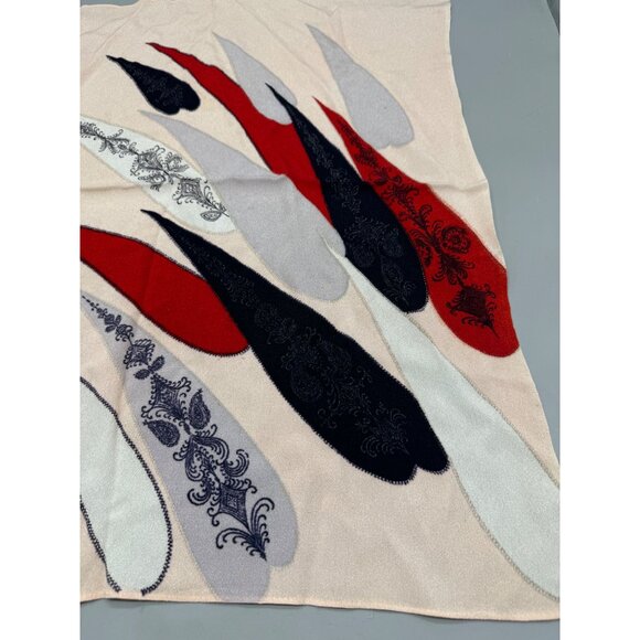 Large Decorative Square Scarf Abstract Pattern In Red Black Gray & Beige READ - Picture 2 of 10